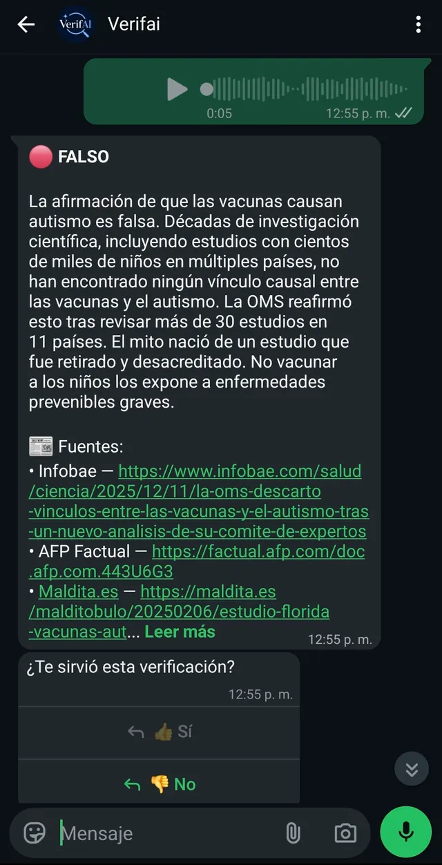 Un audio que dice que las vacunas causan autismo: transcrito y desmentido con la OMS, AFP y Maldita.
