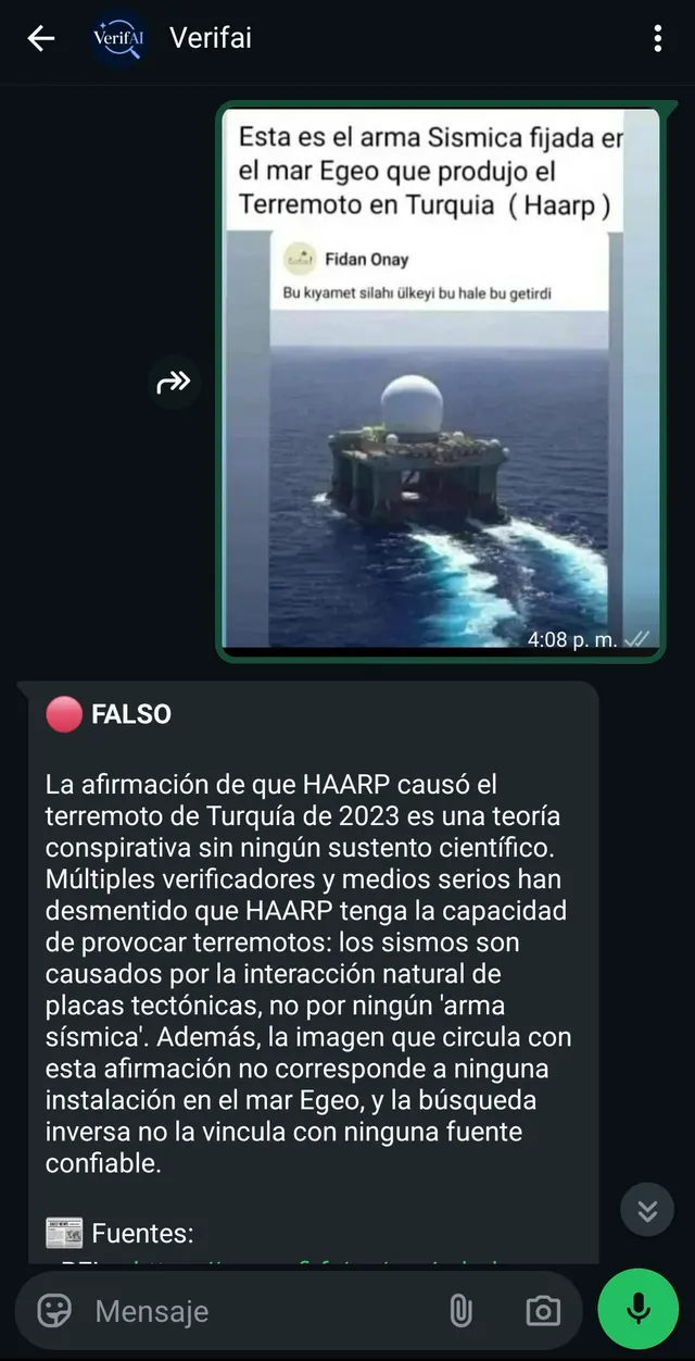 El "arma sísmica HAARP": teoría conspirativa desmentida, y la foto no corresponde a nada real.